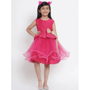 Bitiya by Bhama Girls Fuchsia Pink Embellished Fit and Flare Dress