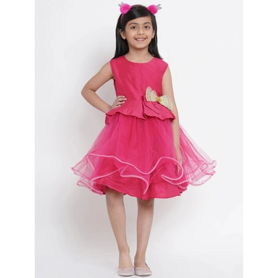 Bitiya by Bhama Girls Fuchsia Pink Embellished Fit and Flare Dress