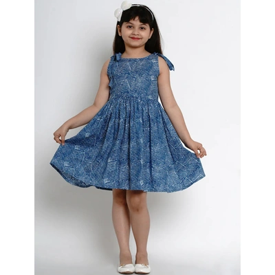 Bitiya by Bhama Girls Blue Printed Fit and Flare Dress