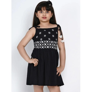 Bitiya by Bhama Girls Black Embroidered Fit and Flare Dress