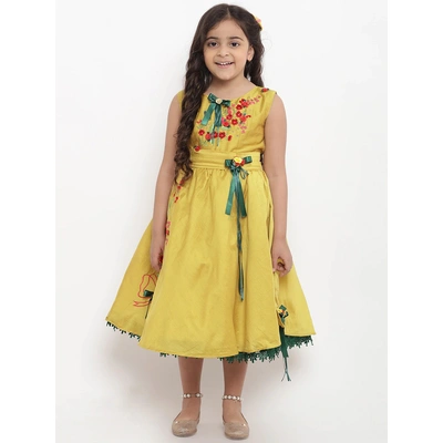 Bitiya by Bhama Girls Yellow Embellished Fit and Flare Dress