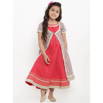 Bitiya by Bhama Girls Red Self Design Fit and Flare Dress