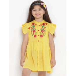 Bitiya by Bhama Girls Yellow Solid Shirt Dress