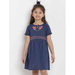 Bitiya by Bhama Girls Blue & Pink Floral A-Line Dress