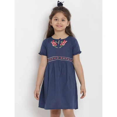 Bitiya by Bhama Girls Blue & Pink Floral A-Line Dress