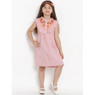 Bitiya by Bhama Girls Pink Striped A-Line Dress