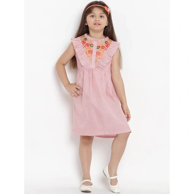 Bitiya by Bhama Girls Pink Striped A-Line Dress