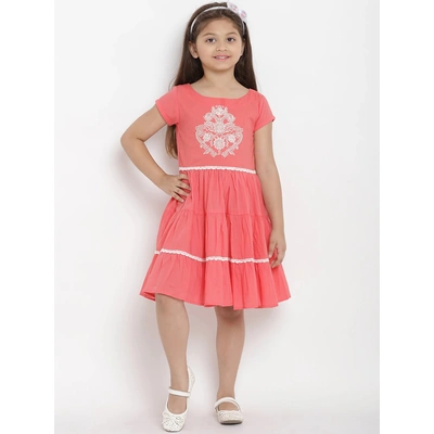 Bitiya by Bhama Girls Peach-Coloured Fit and Flare Dress