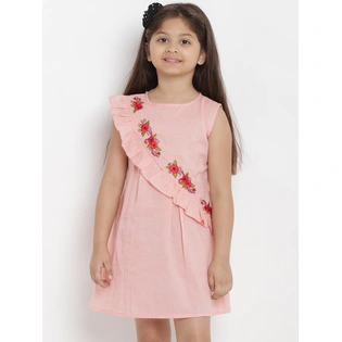 Bitiya by Bhama Girls Peach-Coloured Solid A-Line Dress