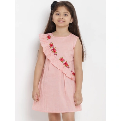 Bitiya by Bhama Girls Peach-Coloured Solid A-Line Dress