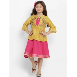 Bitiya by Bhama Girls Yellow & Pink Floral Fit and Flare Dress