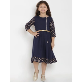 Bitiya by Bhama Girls Solid Navy Blue A-Line Dress