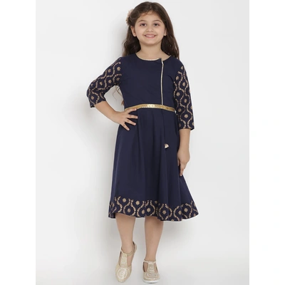 Bitiya by Bhama Girls Solid Navy Blue A-Line Dress