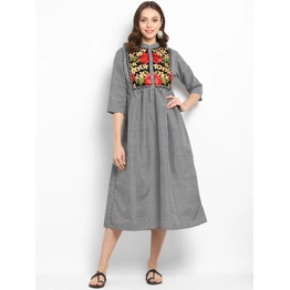 Bhama Couture Women Grey Checked Empire Dress