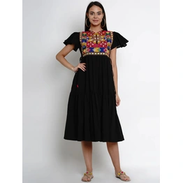 Bhama Couture Women Black Embroidered A-Line Dress