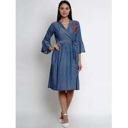 Bhama Couture Blue Wrap around Dress With Embroidery Detailing On Yoke