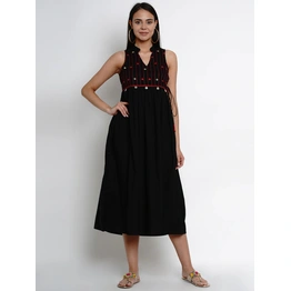 Bhama Couture Women Black Embroidered Fit and Flare Ethnic Dress