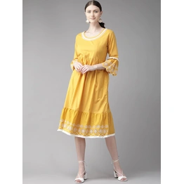 Bhama Couture Women Mustard Yellow Solid A-Line Dress