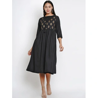 Bhama Couture Women Black Printed A-Line Dress