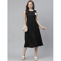 Bhama Couture Women Black Self Design A-Line Dress