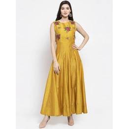 Bhama Couture Women Yellow Floral Printed Maxi Dress