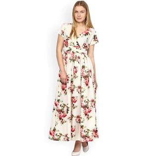 Bhama Couture Cream-Coloured Printed Maxi Dress