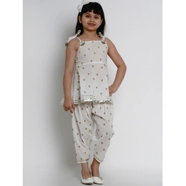 Bitiya by Bhama Girls Off-White Printed Kurta with Patiala