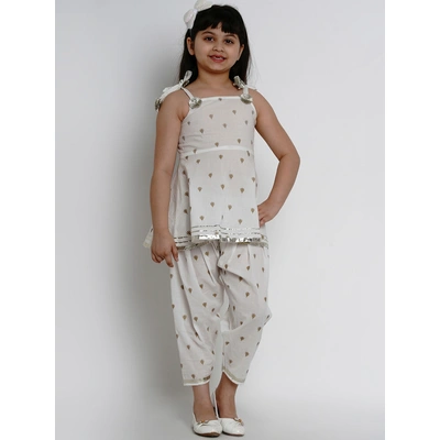 Bitiya by Bhama Girls Off-White Printed Kurta with Patiala