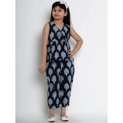 Bitiya by Bhama Girls Navy Blue Printed Kurta with Dhoti Pants