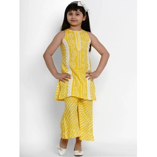 Bitiya by Bhama Girls Yellow & White Printed Kurti with Palazzos