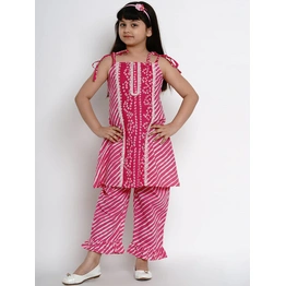 Bitiya by Bhama Girls Pink Striped Kurta with Palazzos