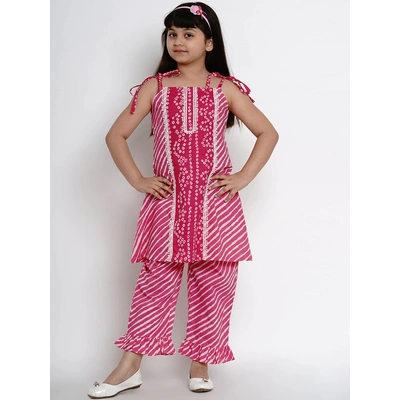 Bitiya by Bhama Girls Pink Striped Kurta with Palazzos