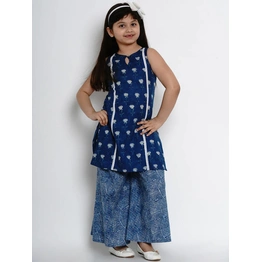 Bitiya by Bhama Girls Navy Blue Printed Kurta with Palazzos