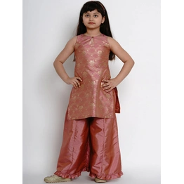 Bitiya by Bhama Girls Peach-Coloured Printed Kurta with Palazzos