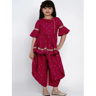 Bitiya by Bhama Girls Magenta Printed Kurti with Dhoti Pants