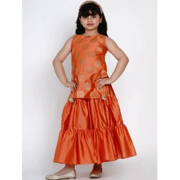 Bitiya by Bhama Girls Orange Embroidered Kurti with Sharara & Dupatta