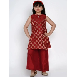 Bitiya by Bhama Girls Red & Gold-Coloured Printed Kurti with Palazzos