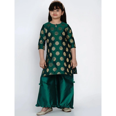 Bitiya by Bhama Girls Sea Green Printed Kurta with Palazzos