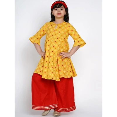 Bitiya by Bhama Girls Yellow & Red Printed Kurta with Palazzos