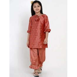 Bitiya by Bhama Girls Peach-Coloured Woven Design Kurta with Patiala