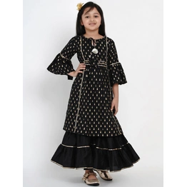 Bitiya by Bhama Girls Black Printed Kurta with Sharara & Dupatta