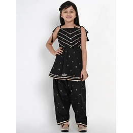 Bitiya by Bhama Girls Black Embroidered Kurti with Salwar