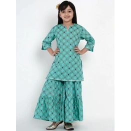 Bitiya by Bhama Girls Green & Blue Printed Kurti with Palazzos