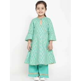 Bitiya by Bhama Girls Green Printed Kurti with Palazzos