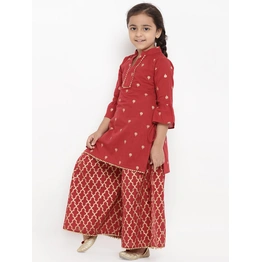 Bitiya by Bhama Girls Maroon Printed Kurti with Palazzos