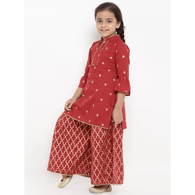 Bitiya by Bhama Girls Maroon Printed Kurti with Palazzos