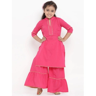 Bitiya by Bhama Girls Pink Solid Kurti with Palazzos