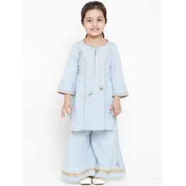 Bitiya by Bhama Girls Blue Solid Kurta with Palazzos