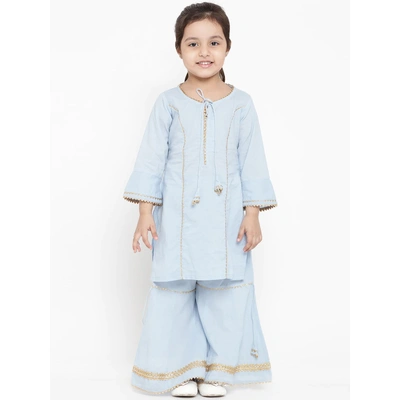 Bitiya by Bhama Girls Blue Solid Kurta with Palazzos