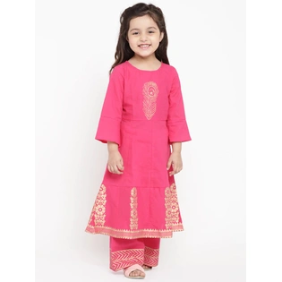 Bitiya by Bhama Girls Pink Printed Kurti with Palazzos